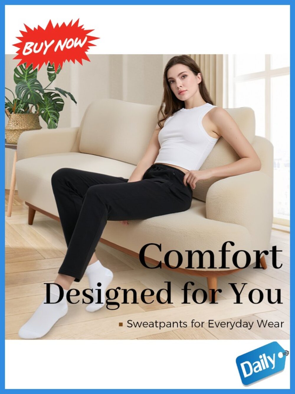 Cotton Sweatpants Petite 26/28 Inseam Open Bottom Lounge Yoga Joggers - Picture 6 of 6